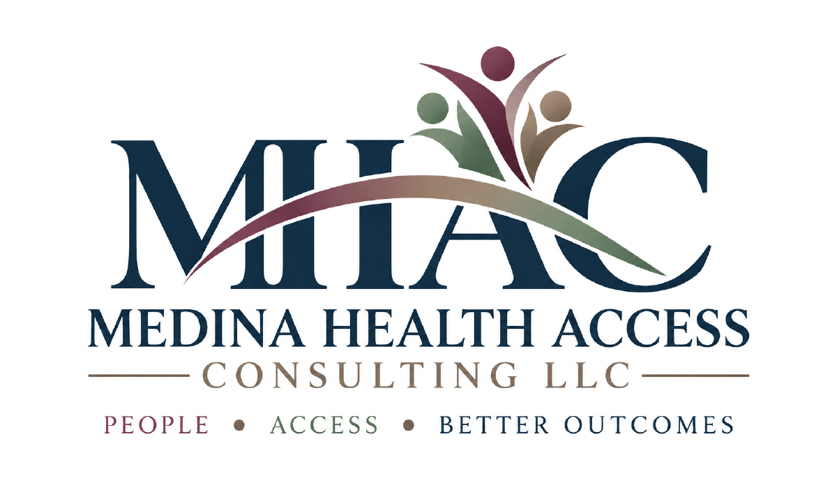 Medina Health Access Consulting LLC logo with a flowing bridge and three figures